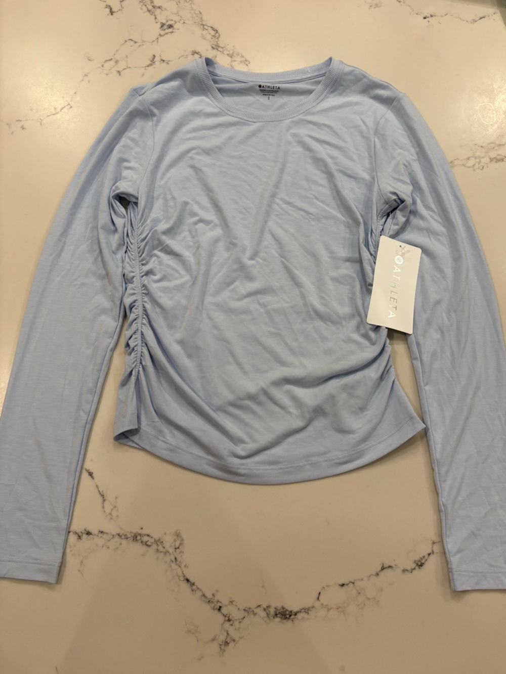 Athleta With Ease Cinch Top Long Sleeve Baby Blue NWT Womens Small